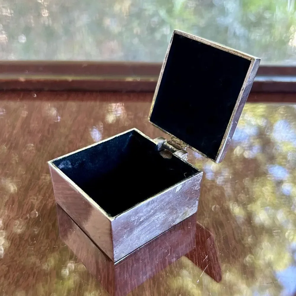 Vintage Silver Plated Rhinestone Studded Trinket Box – 2” Square Jewelry Box